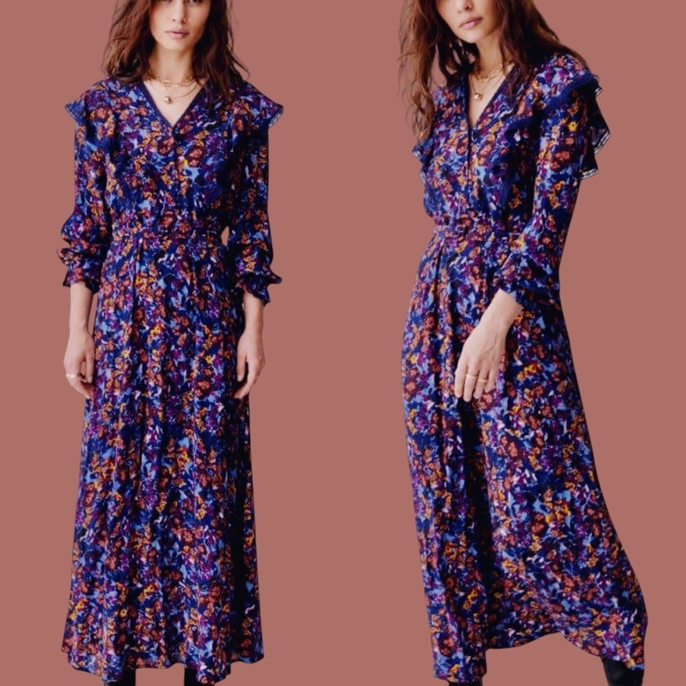 NWT Atelier Reve ‘Irlea’ Maxi Dress in “Medieval Navy Blue” Size 42 = U.S. XL